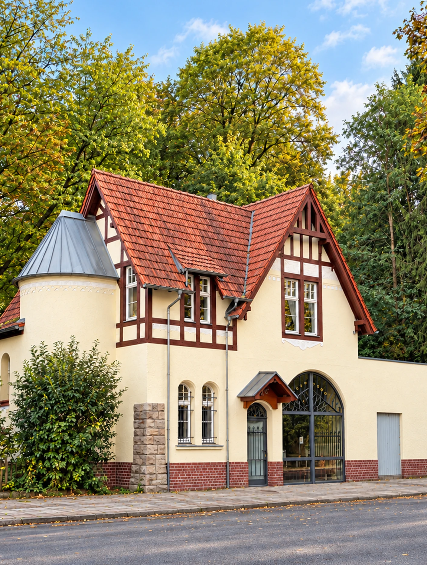 Das Alte Torhaus in Aachen mit historischem Fachwerk, rotem Dach und Turm